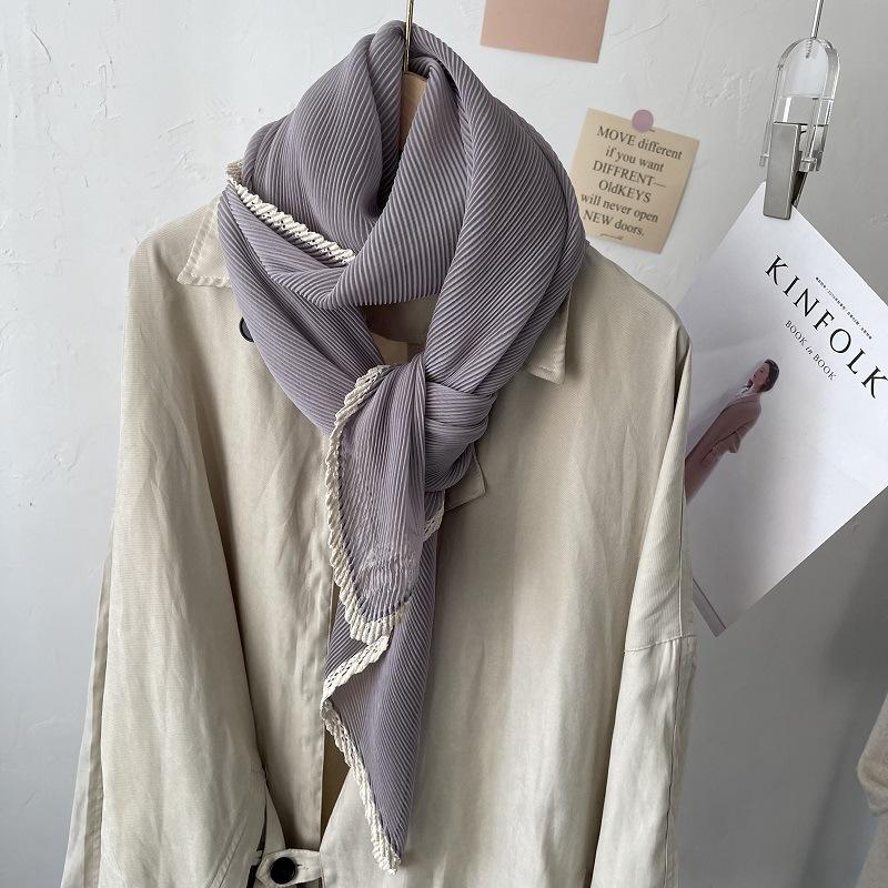 Korea Dongdaemun Spring New Solid Color Wrinkled Scarf Thin Women's Autumn and Winter Travel Decorative Shawl