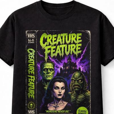Creature Feature Classic Horror Monsters VHS Retro Movie Unisex TShirt