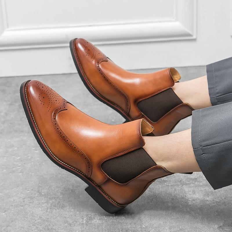 Зимний тренд Новые мужские черные коричневые ботильоны челси Мужские высокие кеды на плоской подошве Повседневные универсальные броги Обувь Zapatos Hombre