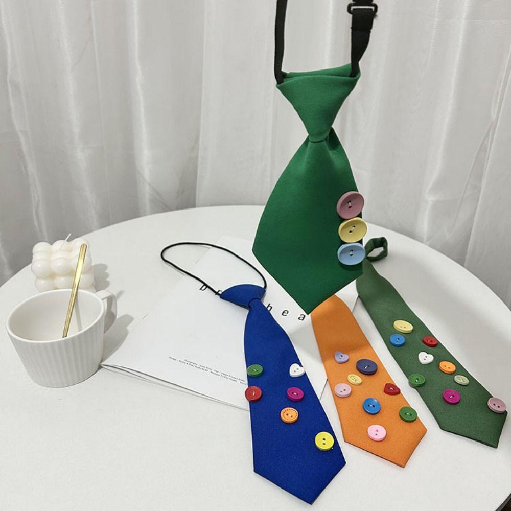 Multicolor Lazy Neckties Colorful Buttons Rubber Band Tie Creative Shirt Tie School Uniform