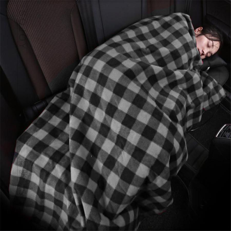 Winter Warmer Soft Flannel Travel Outdoor 12V Electric Car Heating Blanket Black