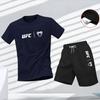 Мужской летний комплект из футболки с коротким рукавом и шорт с логотипом UFC, быстросохнущий, для бега и спорта, комплект из двух предметов