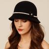 French Style Flower Topper Hat Solid Color Woolen Bucket Hat Fashion Fisherman Hat Famale