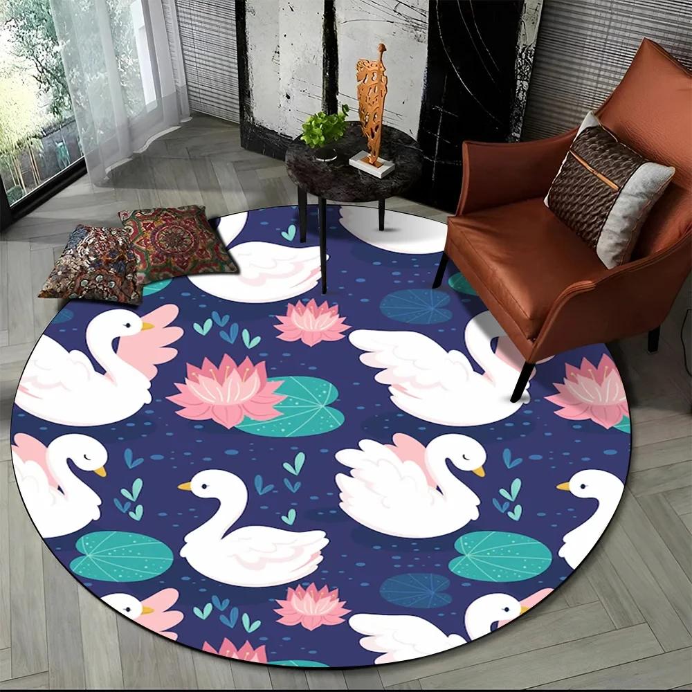 3D Милый Мультяшный Лебедь Круглый Ковер Нескользящий Ковер для Гостиной Дивана Спальни Декор Круглый Коврик для Входа Удобный Коврик для Йоги