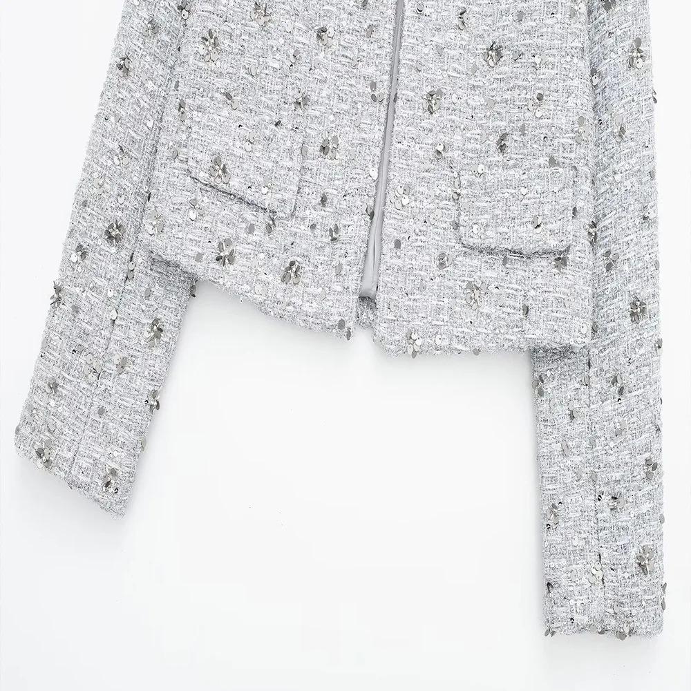 Women Sequins Coat O Neck Long Sleeves Female Loose Jacket Gold Silver Wild Shiny Short Woman Cardigan Coat Streetwear