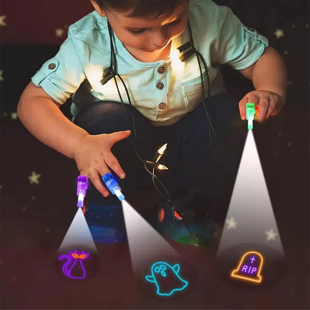 12 Piece Clear Patterns Halloween LED Finger Projector Light Projection Finger Lights Party