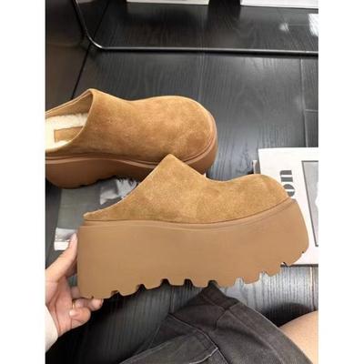 Женские полутапочки на толстой подошве, из мягкой кожи, в стиле ретро, из мягкой кожи, универсальные, с закрытым носком, матовые, на небольшой танкетке, утепленные шерстью