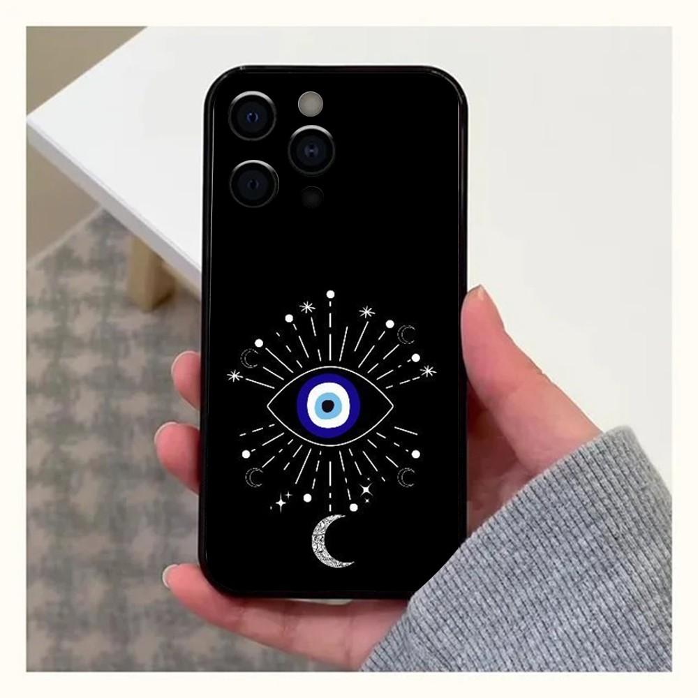 Счастливый Синий Глаз Зла Чехол для Телефона для Apple iPhone 15,14,13,12,11,Pro,X,XS,Max,XR,Plus,Mini Мягкий Черный Чехол
