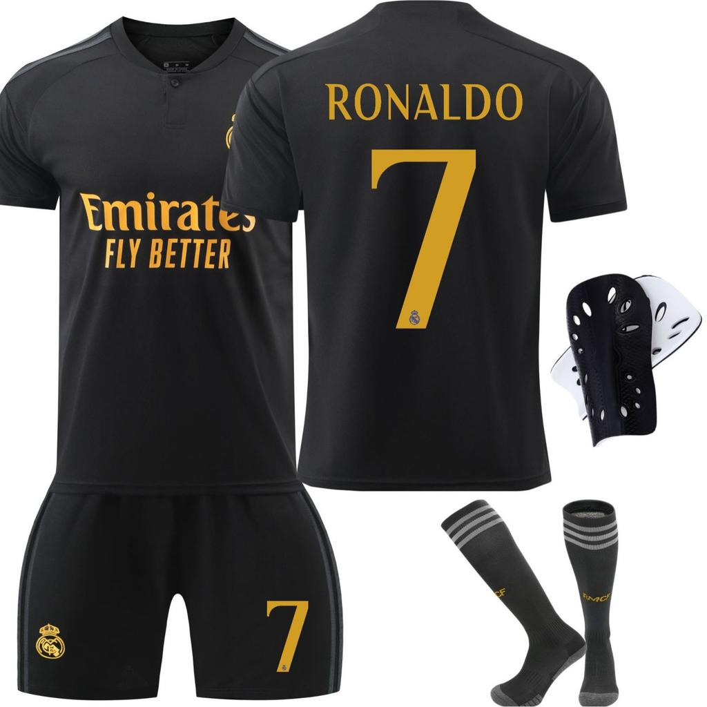 Второй гостевой костюм Реал Мадрид Черный Винисиус Куртуа Беллингем Футбольный костюм