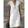 2024 женское летнее белое хлопковое льняное платье в винтажном стиле с v-образным вырезом и короткими рукавами, повседневные платья
