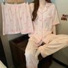 Striped Bow Wrinkled Cloth Pajamas Women'S Summer Short-Sleeved Three-Piece Set Niche Spring Summer Loungewear
