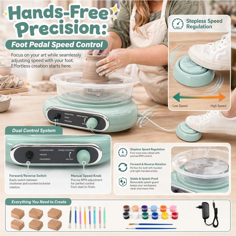 Mini Ceramic Disc Set 10cm, Electric Disc Disc with Tools and Sound | Complete Pots Set of Clay Set, Pot Plate Electrically Ideal for Beginners to DIY
