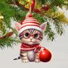 2D Christmas Cat Pendant Acrylic Flat Christmas Tree Decorations Cat Car Pendant Decorative Cat Xmas Hat Ornament New Year Gift