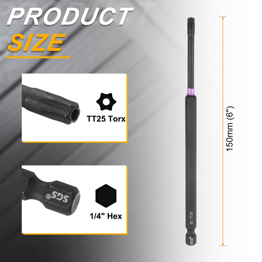 Магнитные Torx-биты для ударной отвертки T7-T55, 1/4" шестигранный хвостовик, взломостойкие, 6-лучевые, для электроинструментов