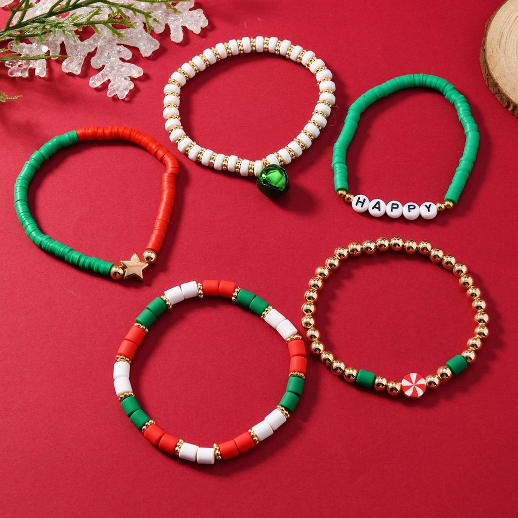 Christmas Bracelet Beaded Set Gift Holiday Collection Men Women Braclet Adjustable Alphabet Santa Claus Bells Jewelry Accessorie