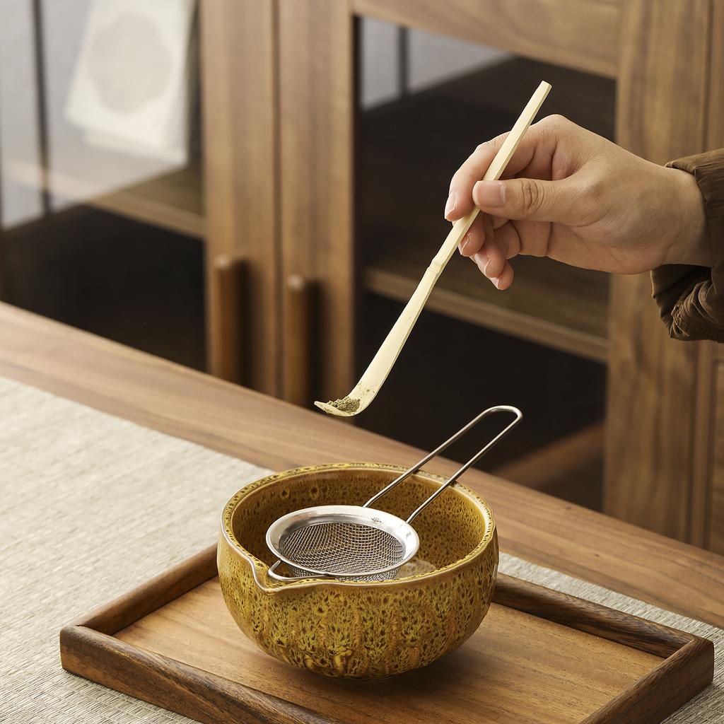 1set of Japanese matcha ceramic set, including kiln transformation matcha bowl, whisk, Hyakubon stand, matcha blender, gift