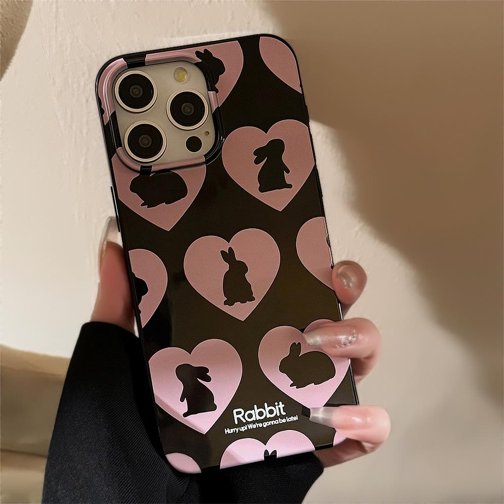 Black Background Love Rabbit Suitable for 16promax Apple 15 Mobile Phone Case IPhone 13 Sweet Cool 11 Cute 12 Anti Fall