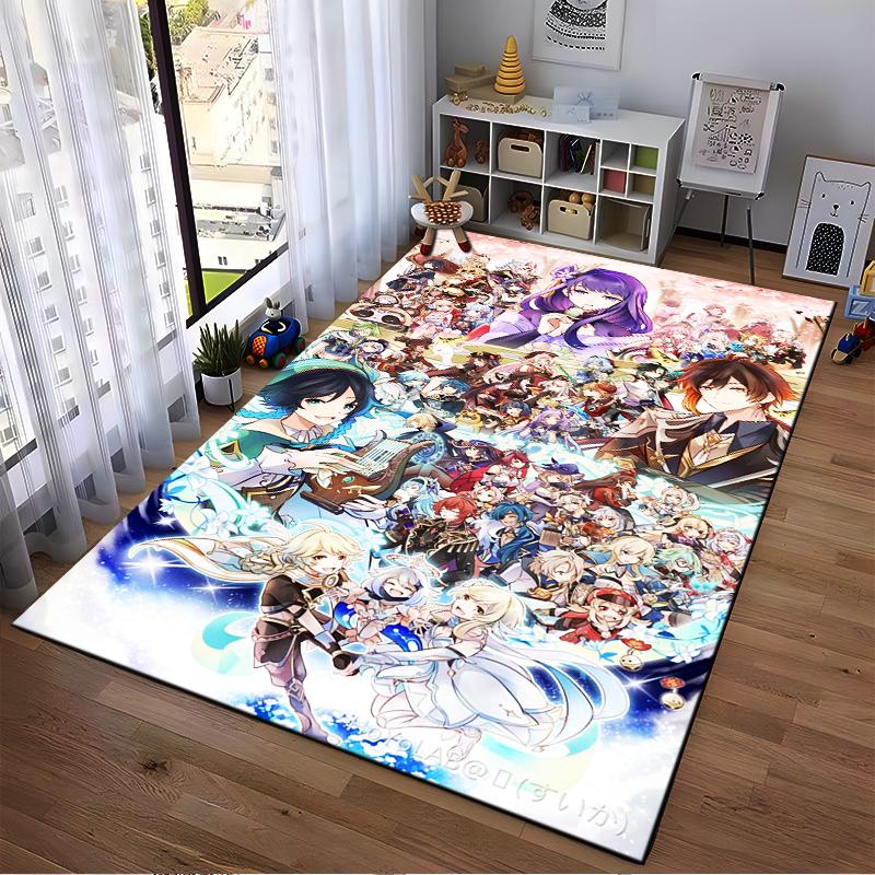 Anime-Inspired Carpet with Colorful Characters and Fantasy Theme Suitable for use as an anti-slip for living room bedroom sofas