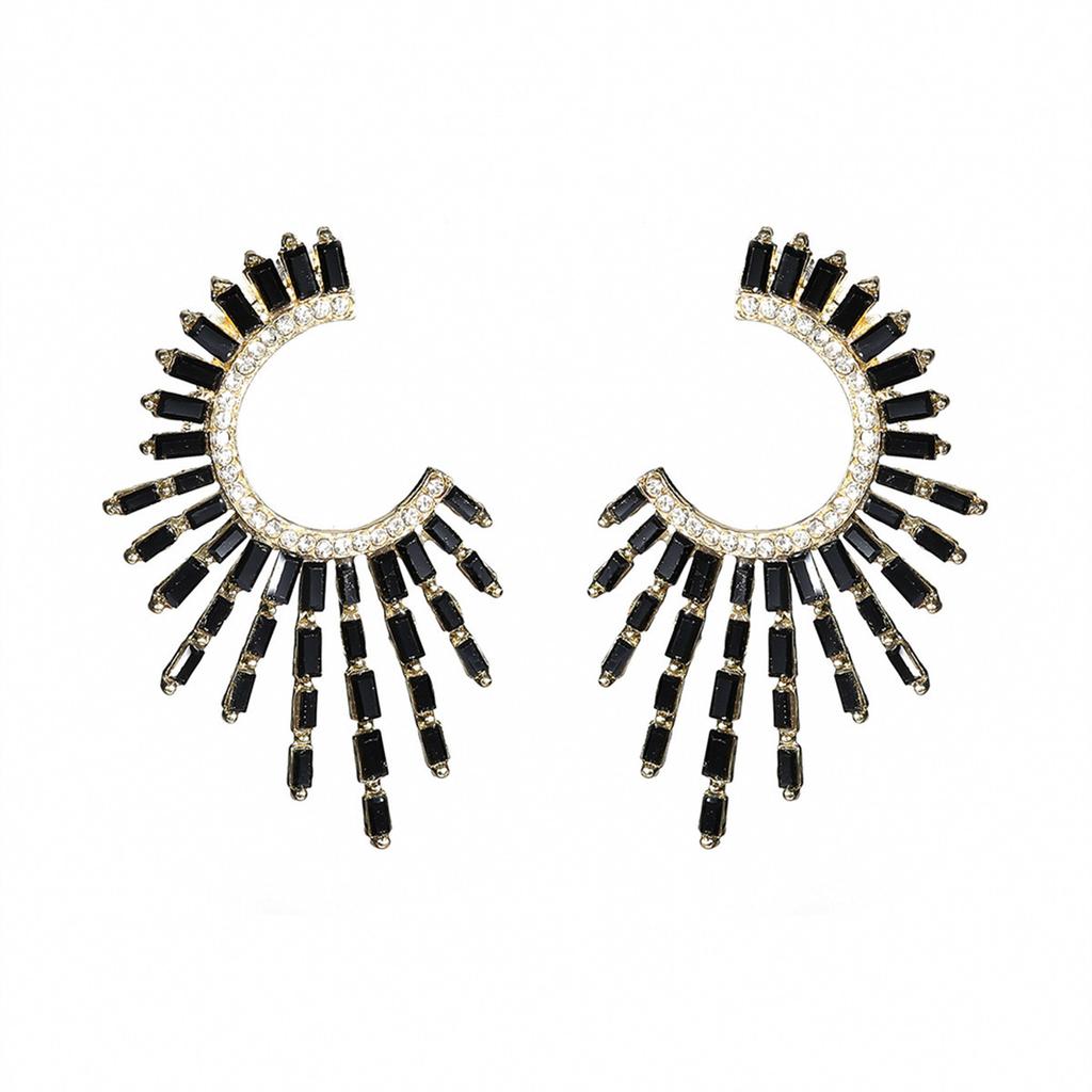 Серьги-клипсы из цветного стекла со стразами в форме буквы С