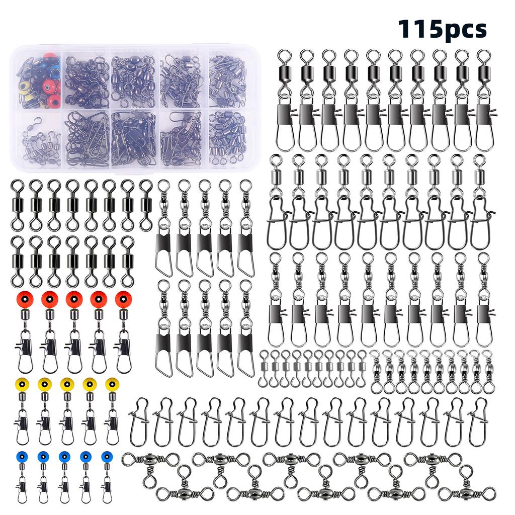 Набор рыболовных вертлюжков 115 шт. Высокопрочный соединитель для лески с вертлюжками с подшипником, бочкообразными вертлюжками для окуня, форели