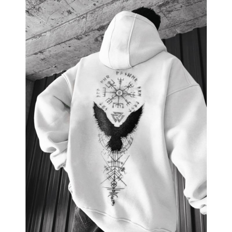 Толстовка с капюшоном для мужчин в стиле хип-хоп в стиле ретро с принтом «ворон-тотем» больших размеров