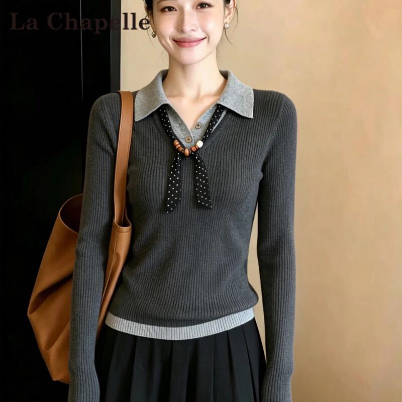 La Chapelle Women's Polo Collar Knit Top