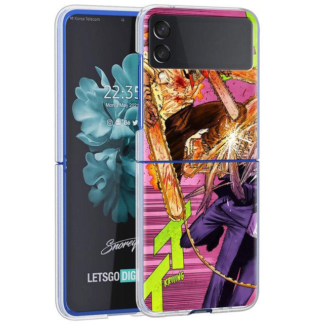 Милый чехол с рисунком человека бензопилы для Samsung Galaxy Z Flip 4 5g, прозрачный жесткий чехол для мобильного телефона Zflip, прозрачный чехол для ПК