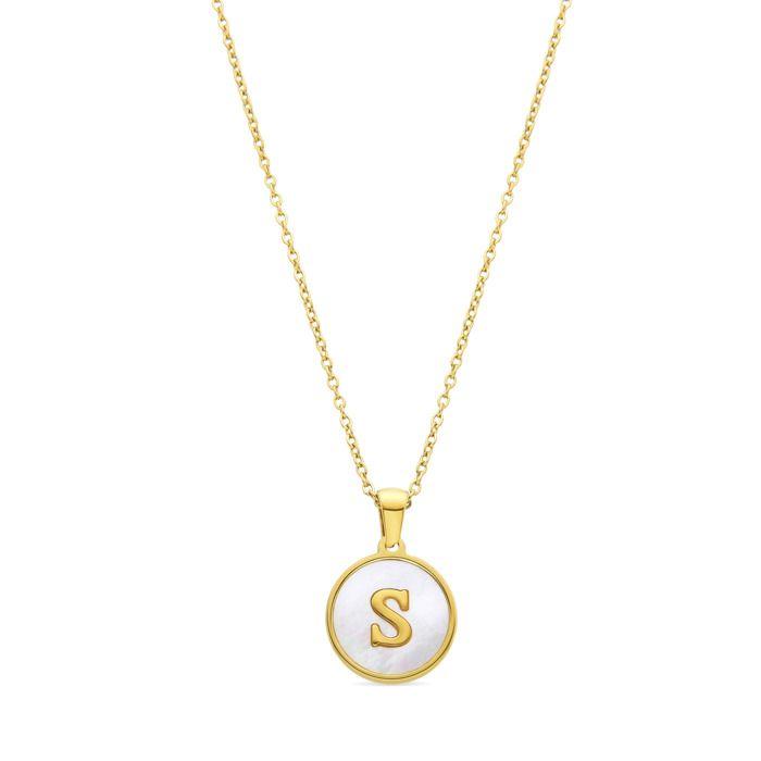 Collier Luxenter En Nacre Blanche Finie En or Jaune 18K - Alphabet S