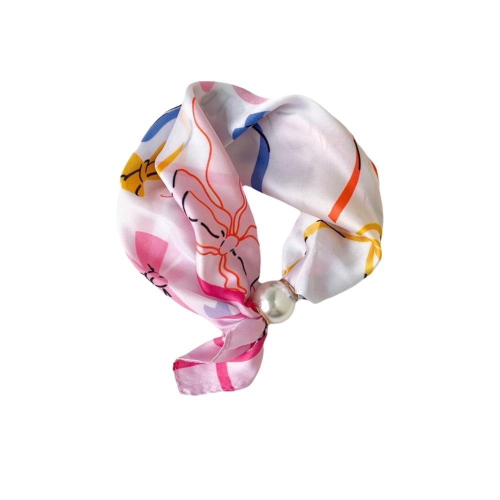 Lightweight Silk Scarf Breathable Printed Neck Scarf Accessory Pearl Buckle Scarf Female