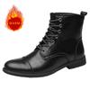 Fashion Winter Classic Men's Genuine Leather Boots Rider Motorcycle Boots Warm Plush High Top Shoes Men's Cotton Shoes Work Wear Boots