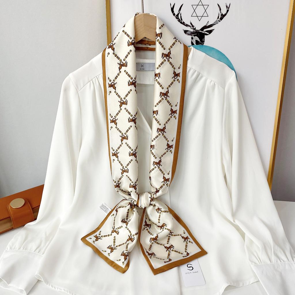 New Simulation Silk Long Scarf Fashionable Versatile Suit Double-Layer Scarf Decorative Bag Wrapped With Professional Scarf For Women