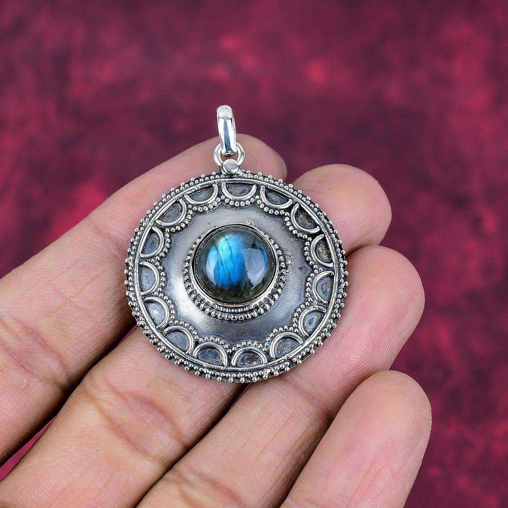 Подвеска из лабрадорита, ручная работа, драгоценный камень, серебряный кулон 925 пробы, антикварная бижутерия, для подарка, серебряные украшения