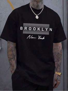 Mens Clothes Brooklyn Letters Print Black TShirt, Unisex Casual Crew Neck Tshirt Lightweight