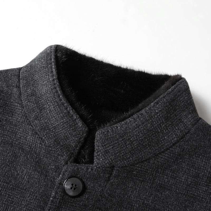 Мужское пальто осенне-зимнее из норковой шерсти с воротником-стойкой, двухстороннее, для среднего возраста, с пуховой подкладкой, теплая шерстяная куртка