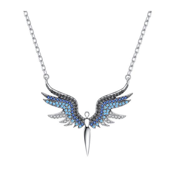 Women Necklace Rhinestones Angle Wing Shape Pendant Choker Necklace Adjustable Extended Chain Necklace Clothing Accessories