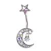 Women Moon Star Colorful Rhinestone Navel Ring Body Piercing Jewelry