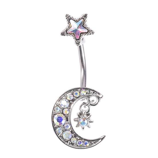 Women Moon Star Colorful Rhinestone Navel Ring Body Piercing Jewelry