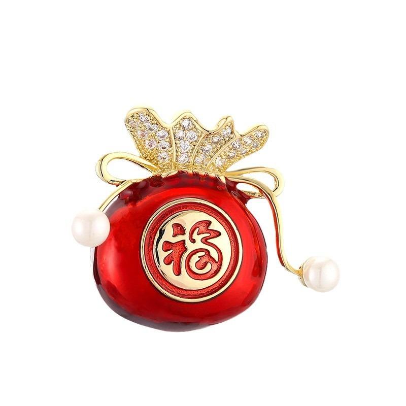 New Year Gift Creative Lucky Bag Brooch, Women's Chinese-style Spring Festival Decorative Sweater Pin