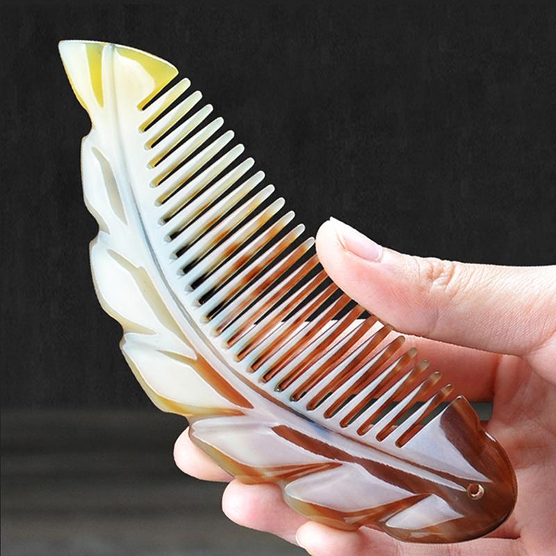 Ручная работа Натуральный гребень из рога яка Парикмахерская расческа с мелкими зубьями Антистатическая массажная щетка для выпрямления и завивки сухих и влажных волос