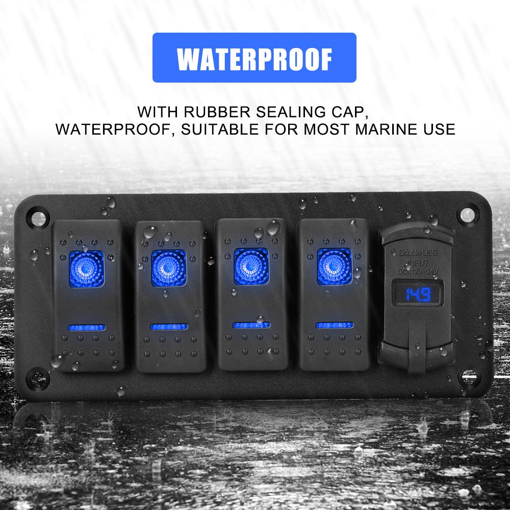 24V 12V Switch Panel 4 Buttons Light Toggle USB Chargers 3.0 Adapter Voltmeter Tester Accessories For Car Marine Boat Caravan RV