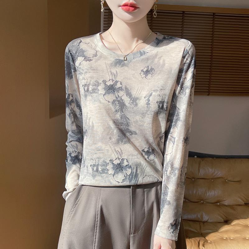 2025 Весна/Лето Ретро Водорастворимая Tie-Dye Круглая Горловина Женская Мягкая Тонкая Футболка