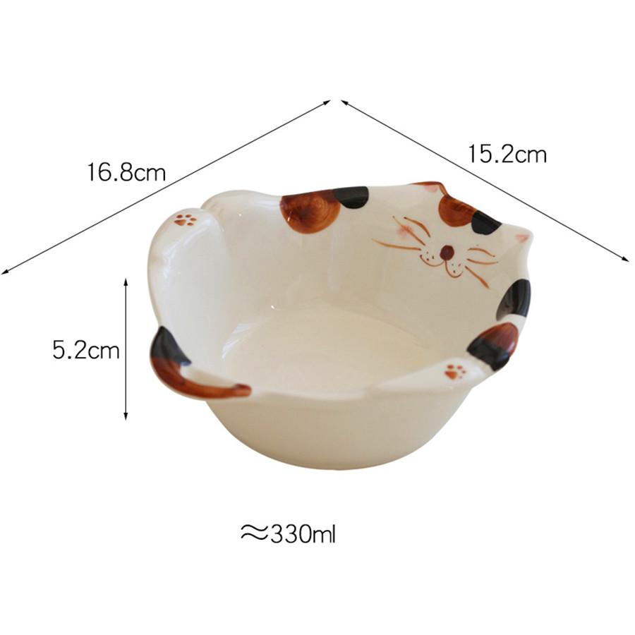 Ceramic Salad Bowl, Creative Hand Drawn Kitten Bowl, 330ml/11oz Cute Fruit Salad Bowl