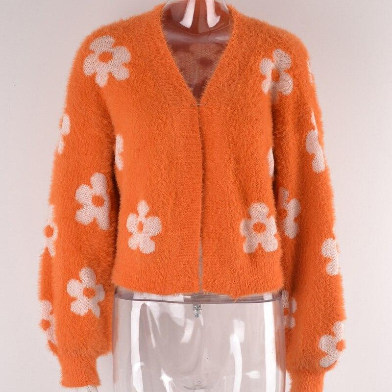 Floral Print Knitted Cardigan Jacket Women 2023 Autumn Sweet Casual Crop Sweaters Coat Winter Short Knitwear Pull Femme 28740