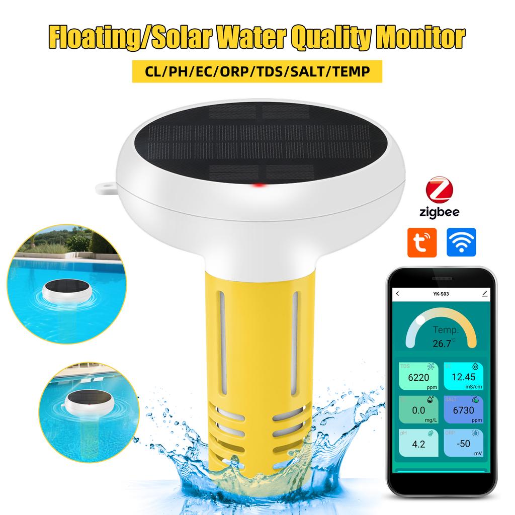 7 In 1 Tuya Zigbee Solar Water Quality Meter For Pool Testing Tester PH ORP Total Dissolved Solids Salinity Temp& Chlorine