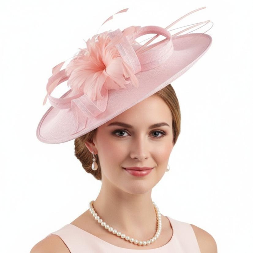 Hot Sale Big Eaves Hat Queen of England Feather Flower Big Eaves Imitation Linen Yarn British Style Shade