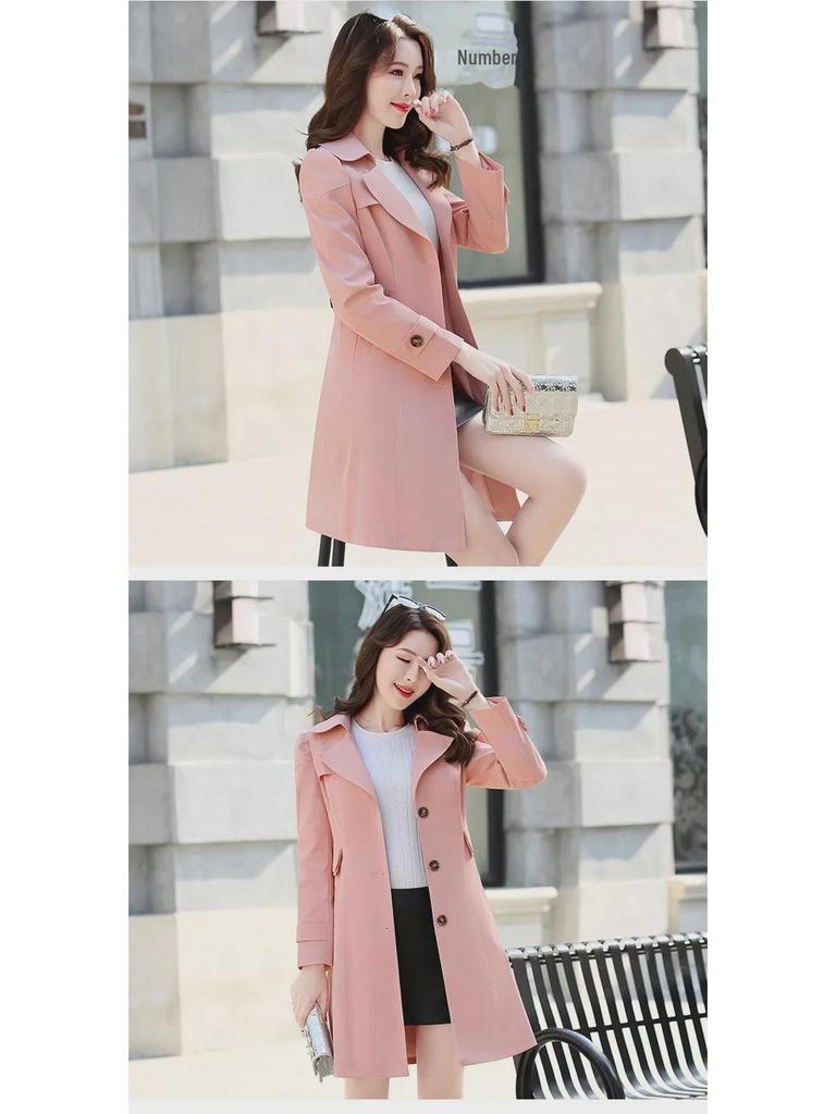 Женский тренчкот средней длины, корейский стиль 2023 г., облегающий крой, размеры 25-45, подходит для весны и осени.