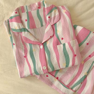 Одежда для отдыха из марли, женская пижама, комплект из 2 предметов, тушь, печать, ночная одежда, пижама, домашняя одежда, одежда для отдыха