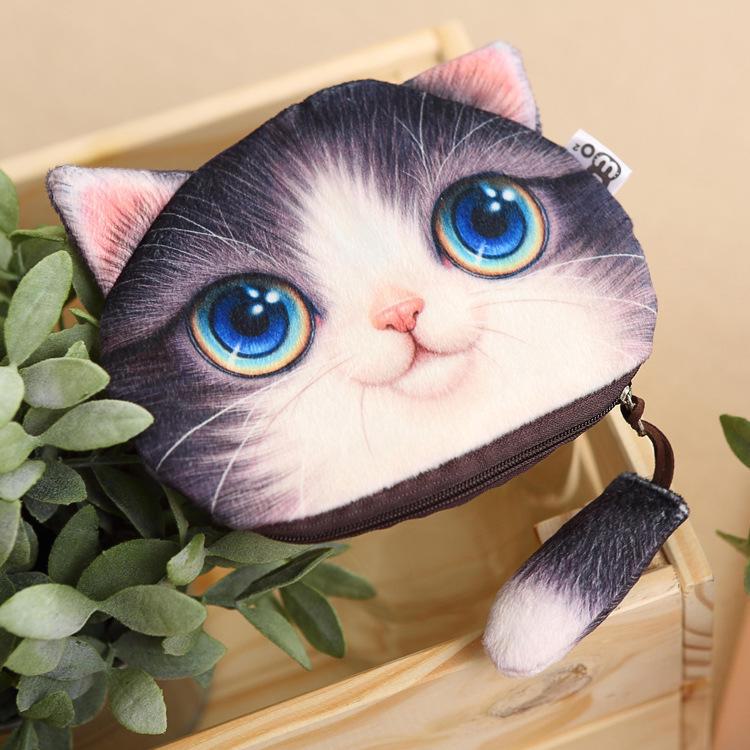 3D Cat Head Plush Coin Purse with Tail