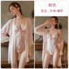Women's Deep V Lace Up Push Up Padded Bodysuit with Mesh Robe Lounge Set