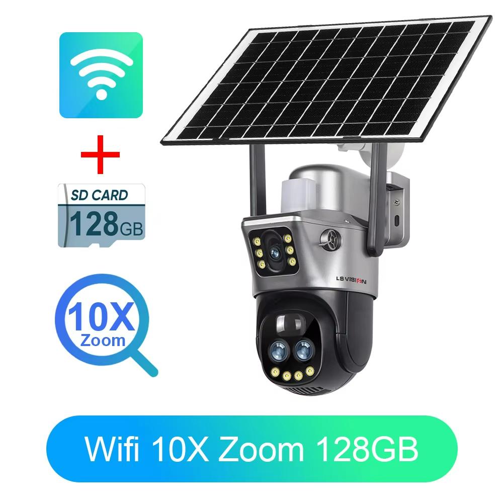 LS VISION Камера с двумя экранами, WIFI или 4G SIM, солнечная камера, 10-кратный зум, уличные камеры с подсветкой и сигнализацией, автоматическое слежение, PTZ CCTV камеры, IP66